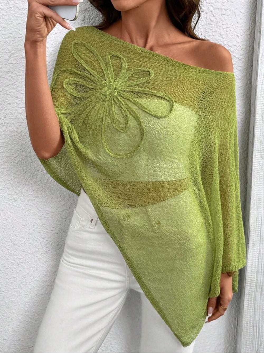 Plus Size Solid Color Asymmetric Hem Design Poncho Style Knit Top Summer